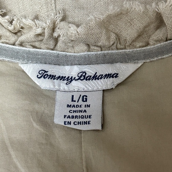 Tommy Bahama 100% Linen Shift Dress Raw Hem Fringe Detail Hip Pockets V-Neck - Picture 11 of 15